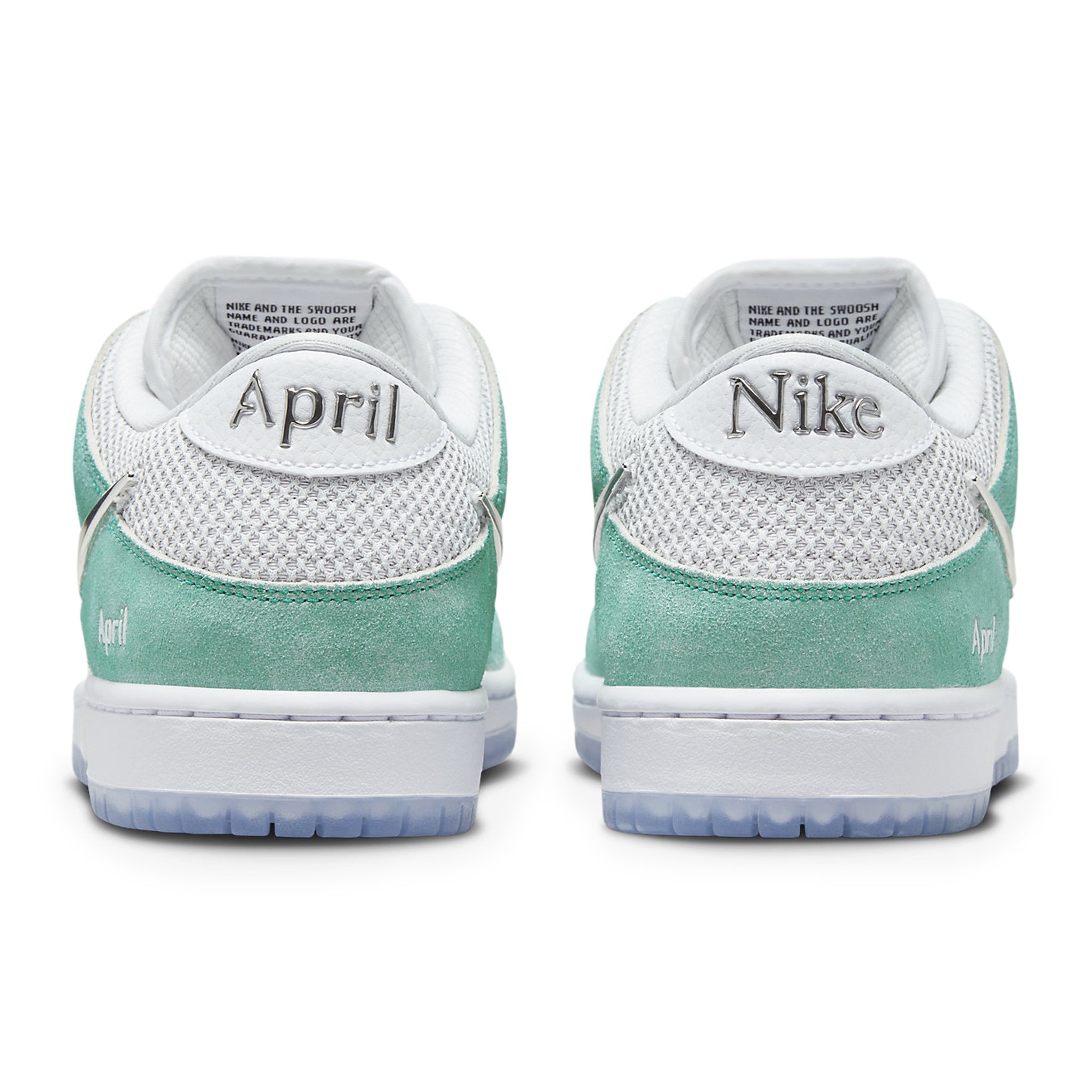 Back view of April Skateboards x Nike SB Dunk Low Turbo Green FD2562-400